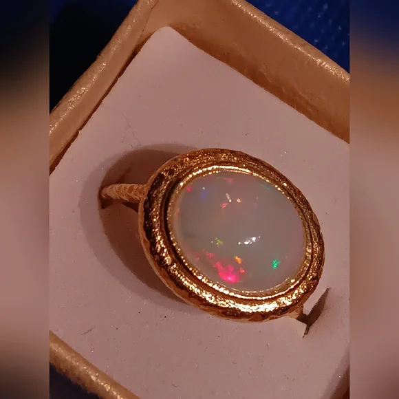 Exclusive Huge Ethiopian Opal Ring Gold Over Sterling Silver New - Picture 9 of 16